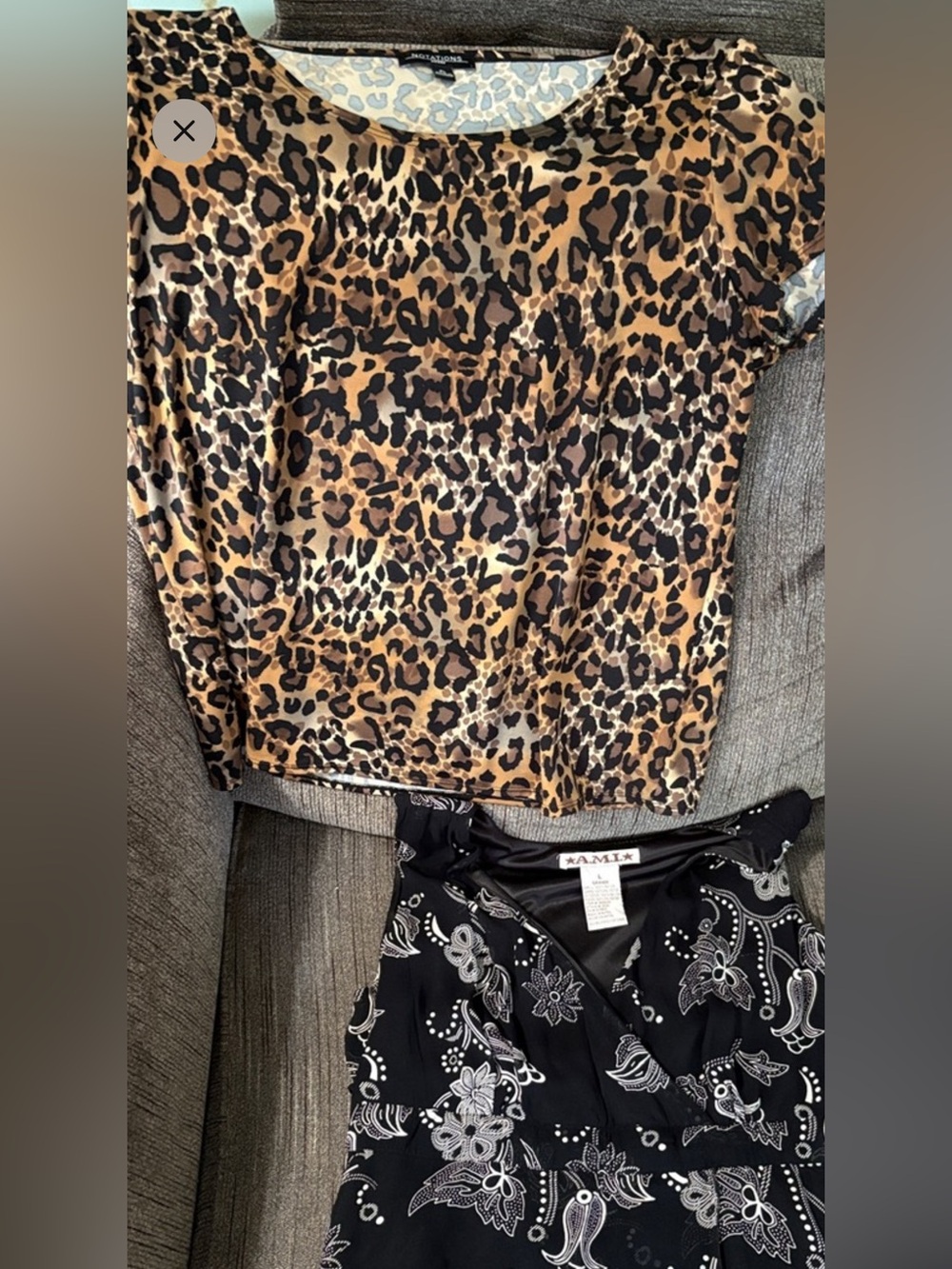Notations Leopard Print Short Sleeve Top - Brown Black and A.M.I. floral top